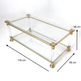 Rectangular Glass Coffee Table with Brass and Acrylic Glass Frame
