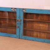 Old Burmese teak wall display case original blue patina