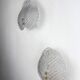 Pair of Murano frosted leaf sconces, textured glass & gilt details, Italy, 1970