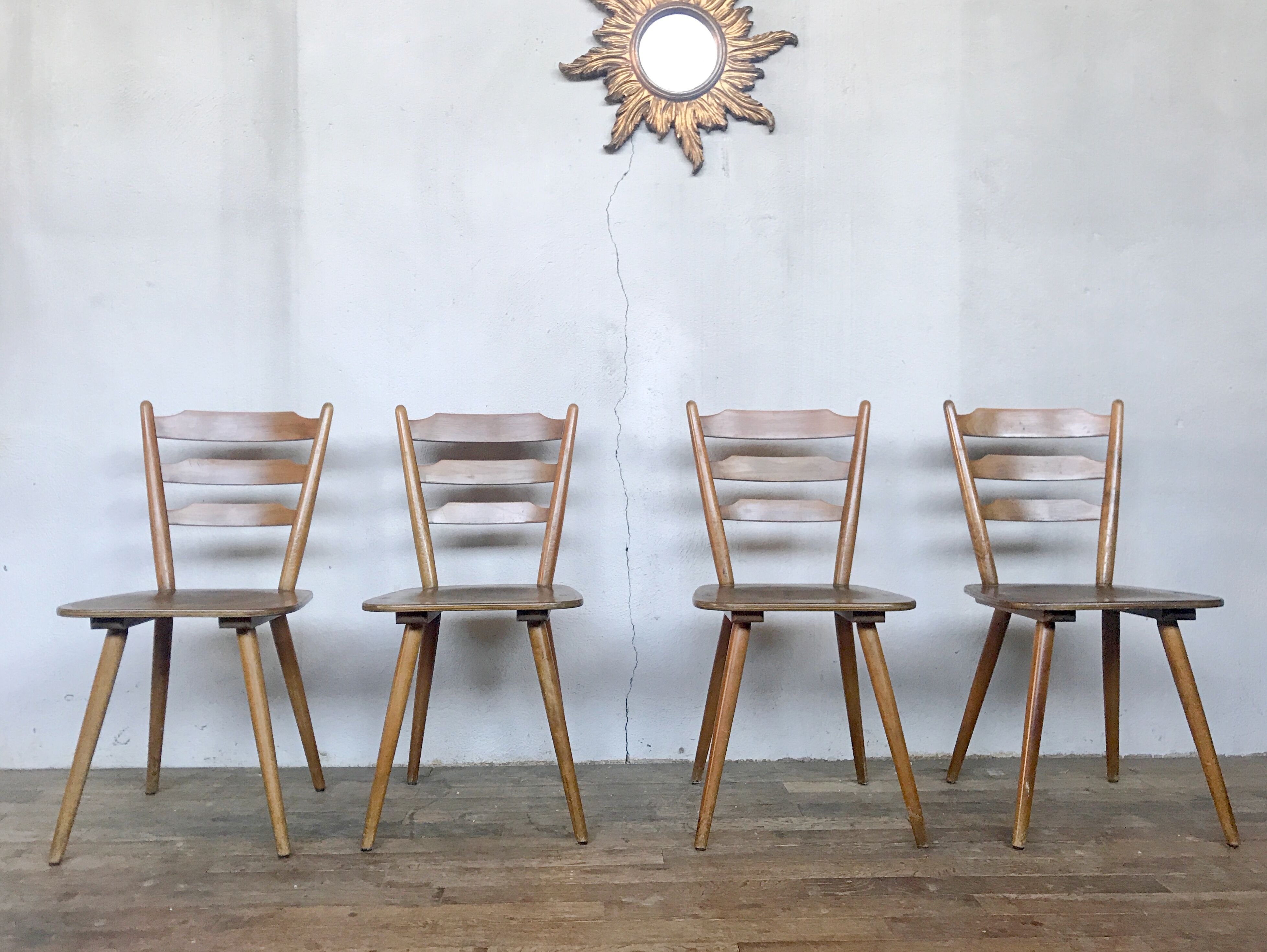 Series of 4 Scandinavian chairs or vintage wooden bistro