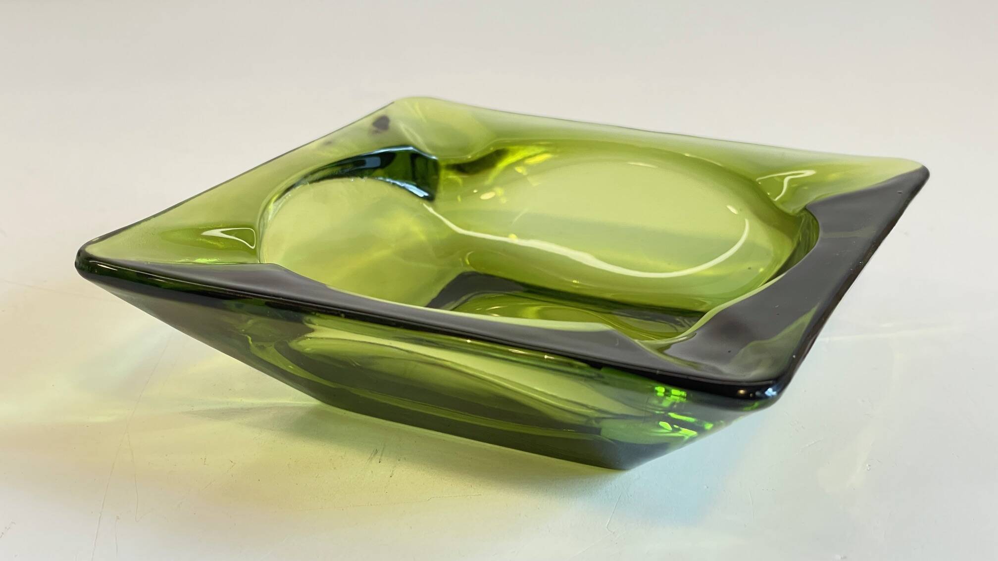 Geometric Glass Ashtray Vintage Green