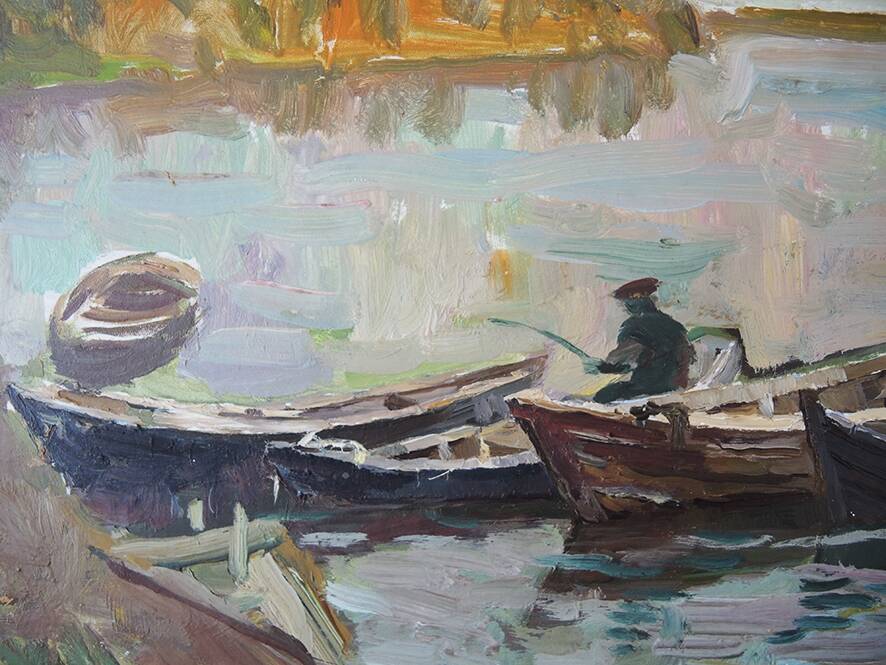 Old Painting Oil on Wood Framed & Signed: The Fisherman