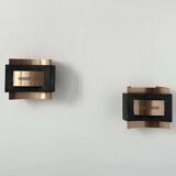 Pair of vintage wall lights, matte black metal and copper, Netherlands 1960