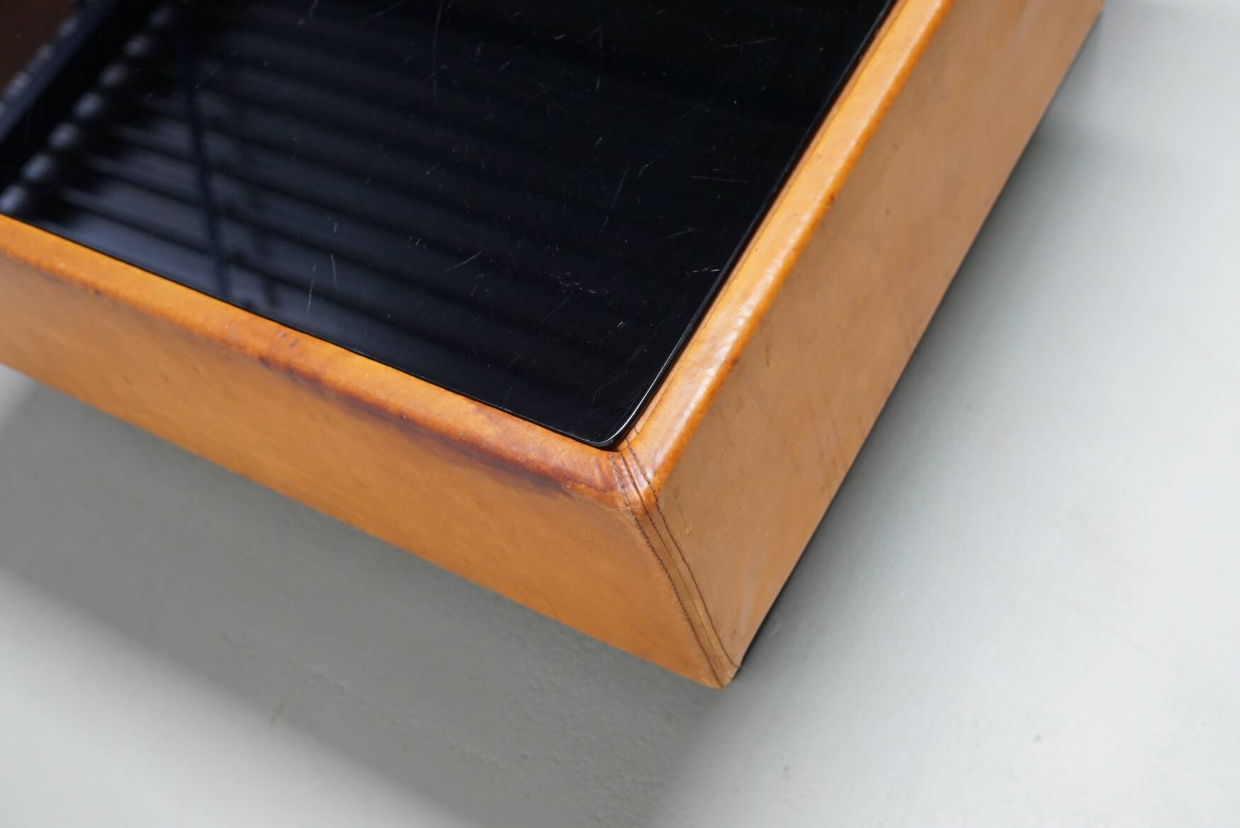 Vintage Cognac Leather Coffee Table / Bar by De Sede, 1960/70s