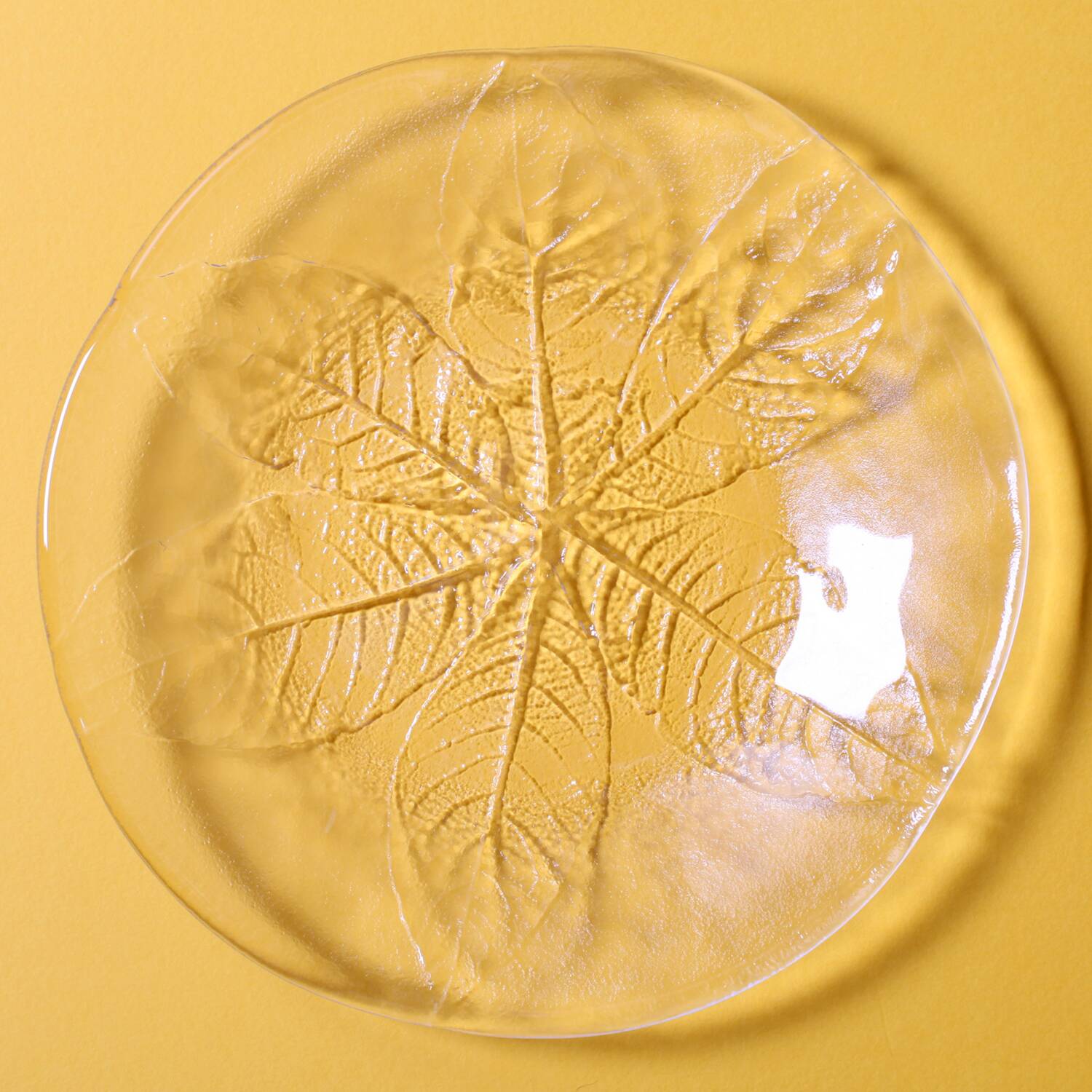 Set of 3 Vintage Kosta Boda Glass Dessert Plates / Scandinavian Leaf Design