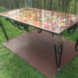 Vallauris wrought iron and ceramic coffee table by La Grange.