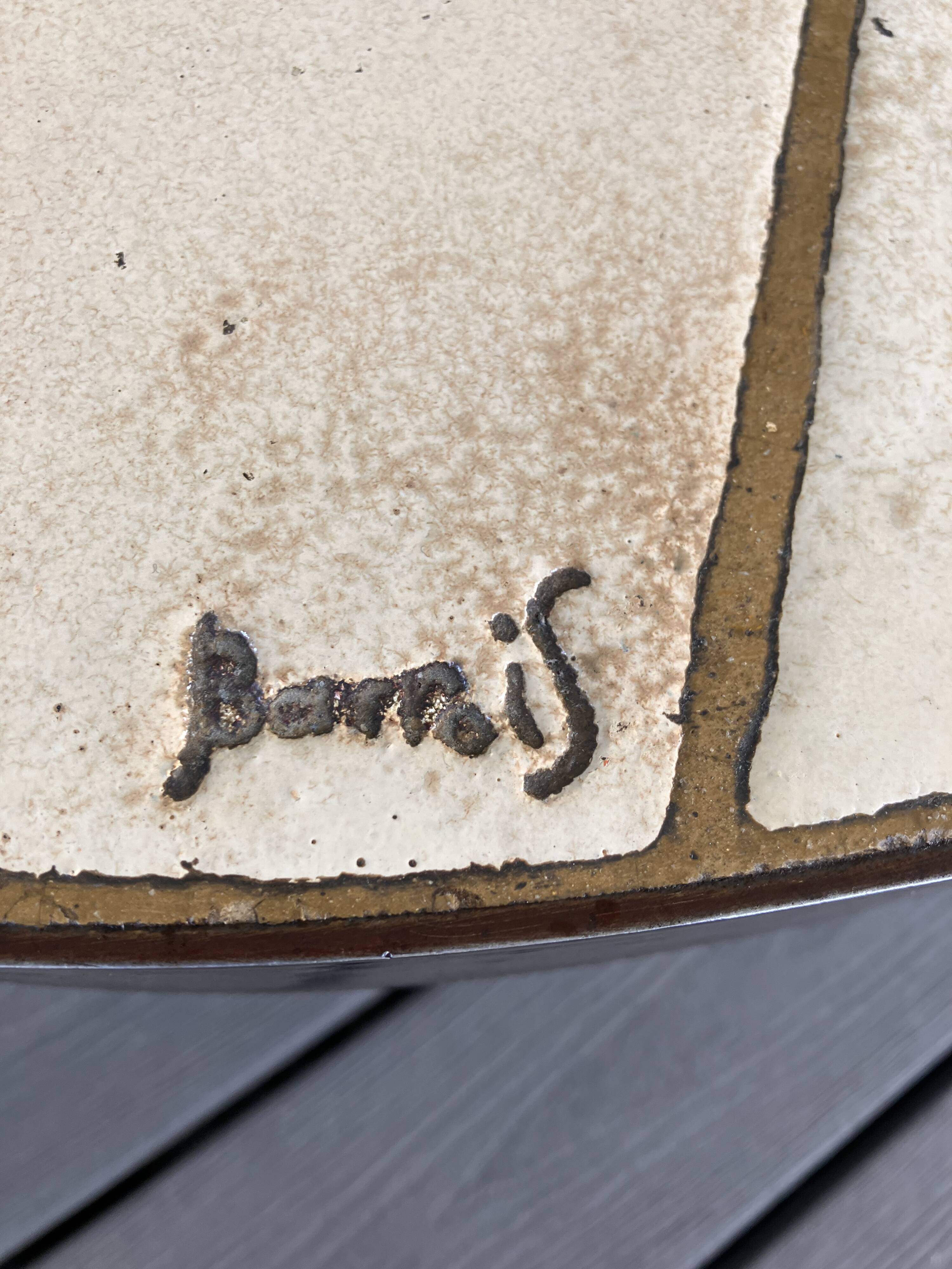 Vintage coffee table in ceramic and metal, signed Barrois.