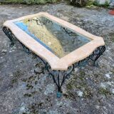 Pink marble and wrought iron coffee table