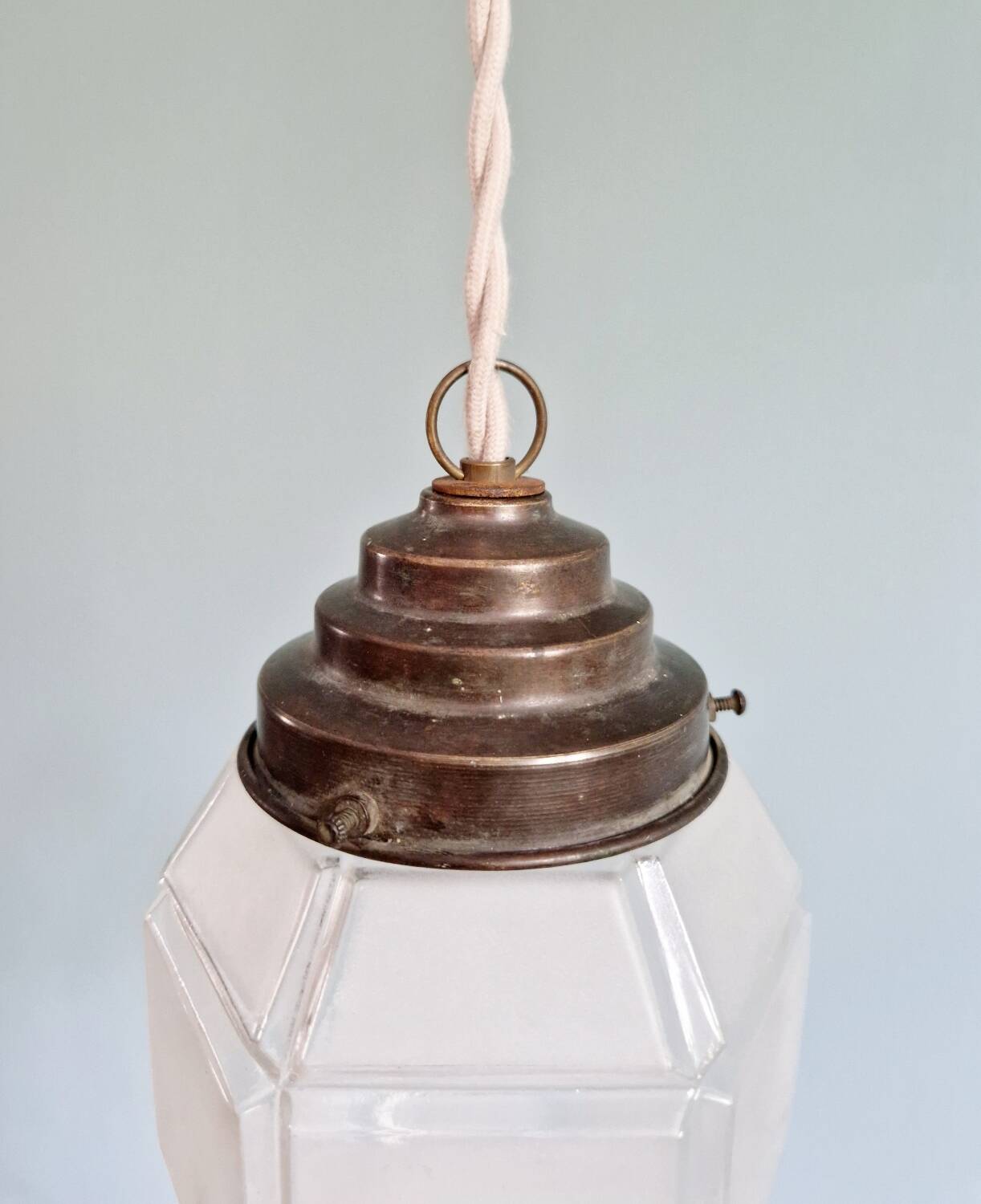 Art Deco pendant light in faceted satin glass, 1920s-30s