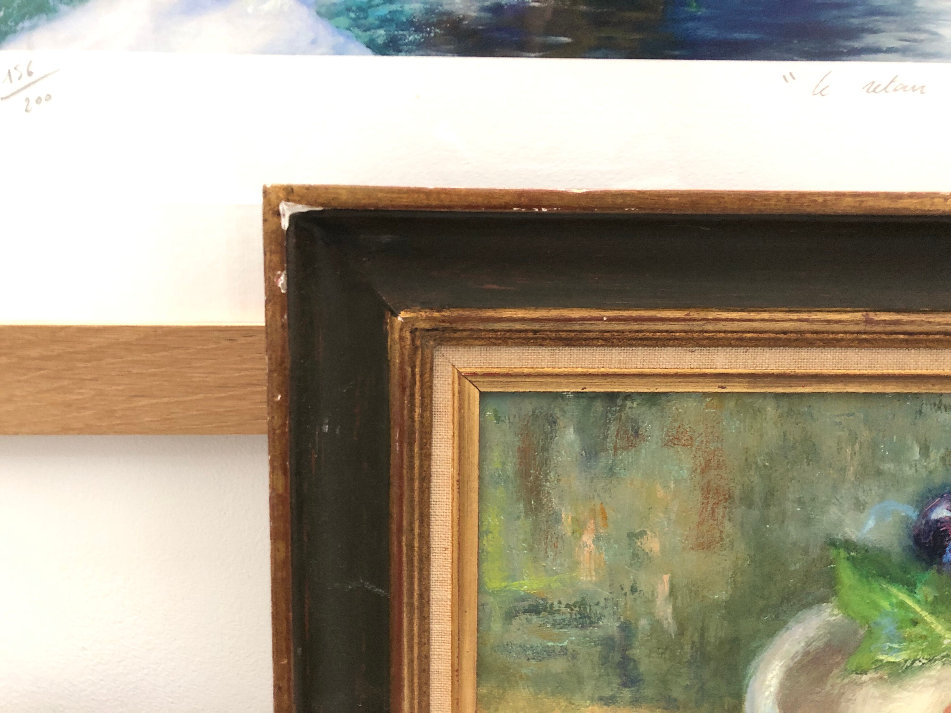 Painting, oil on canvas, still life, fruit cup, signed Pesnelle