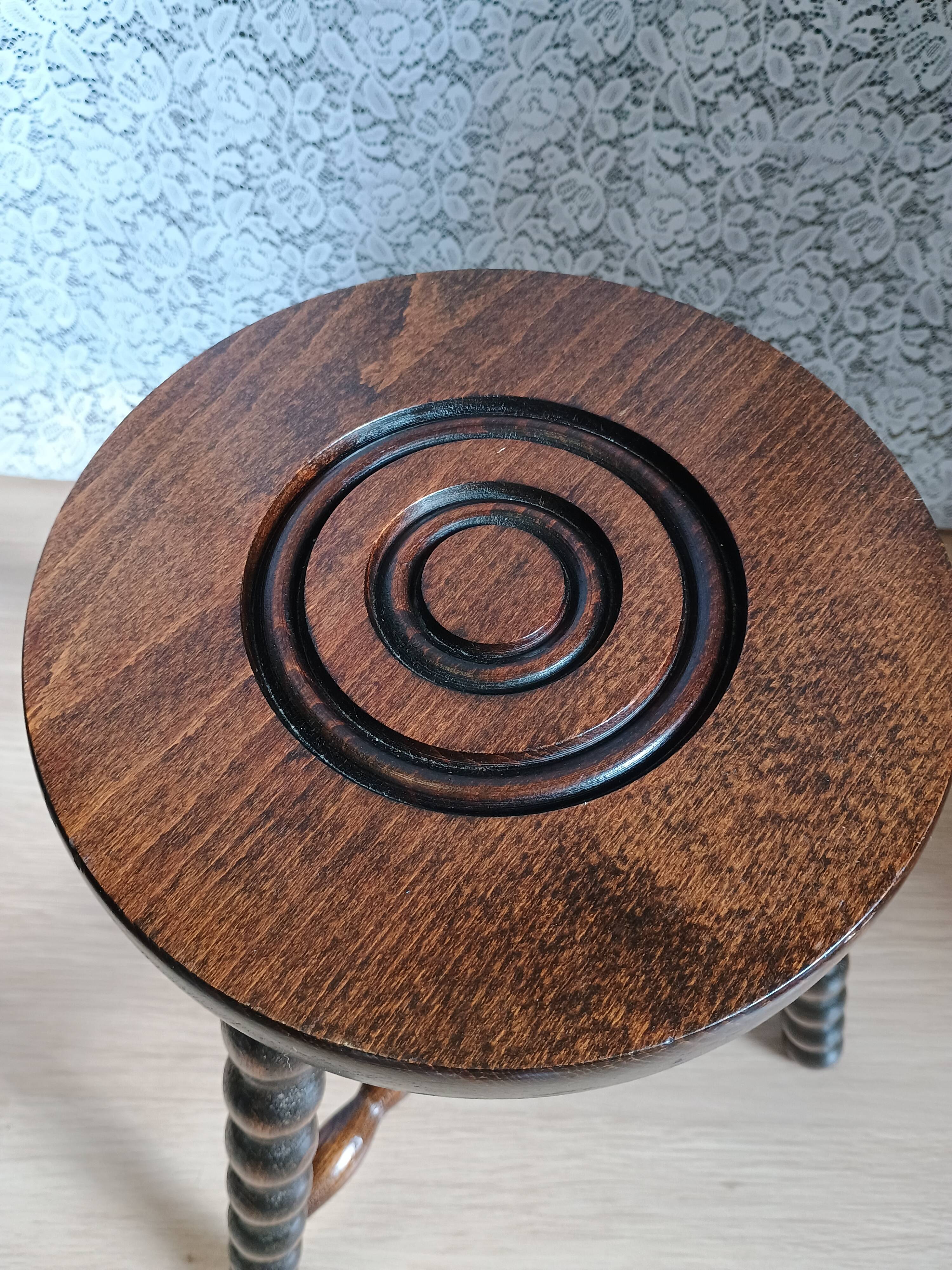 Pair of vintage turned wood tripod stools