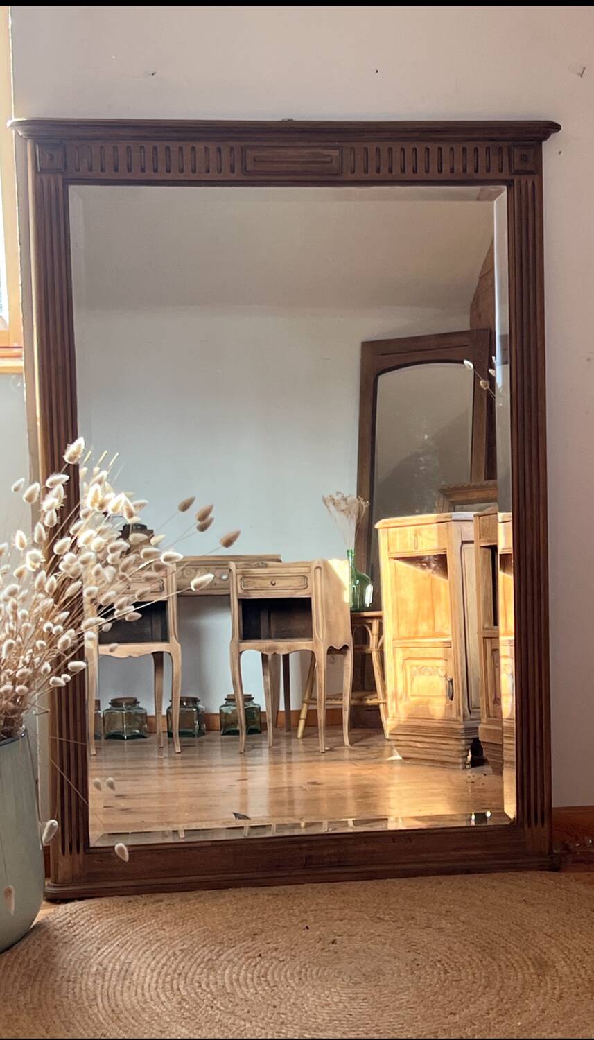 Large antique mirror in raw solid oak