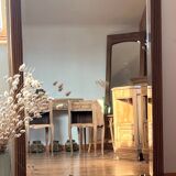 Large antique mirror in raw solid oak