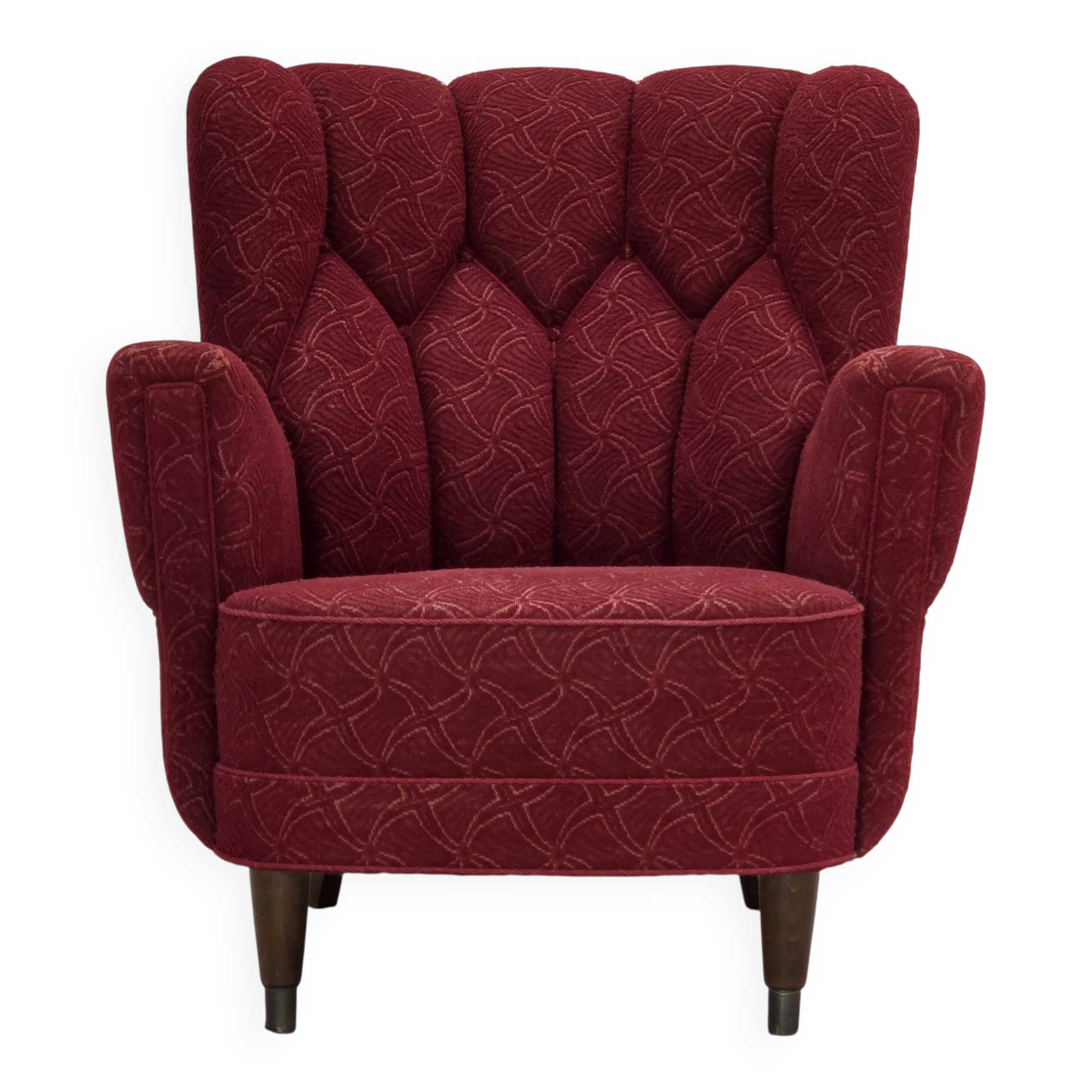1960s, Danish armchair, original red furniture fabric.