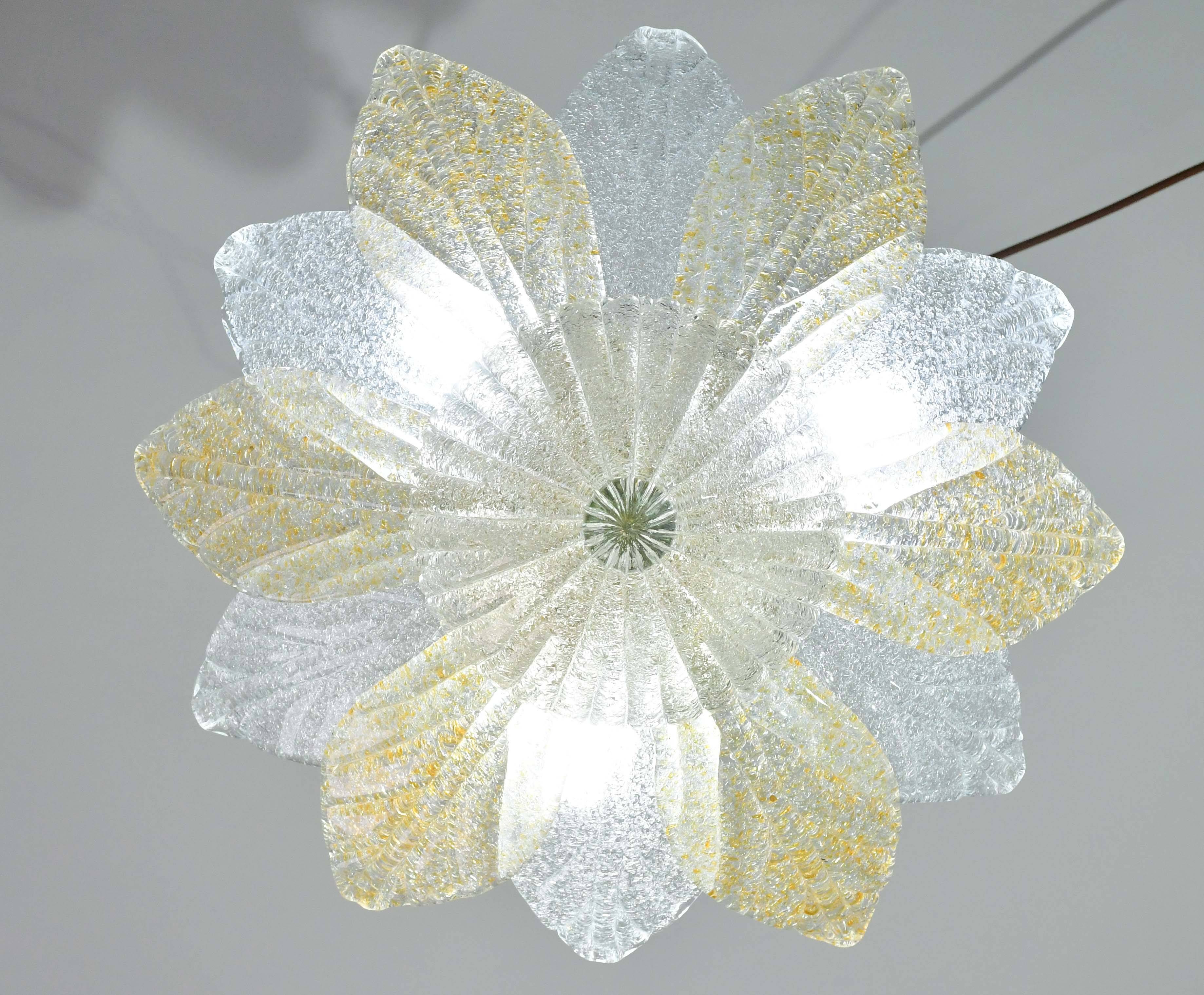 Petite vintage Italian Murano glass amber and transparent ceiling light