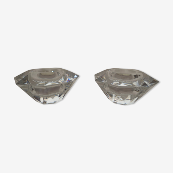 Duo of octagonal candle holders in transparent crystal