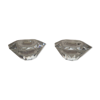 Duo de bougeoirs de forme octogonale en cristal transparent