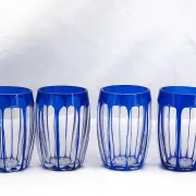 Saint Louis, 6 liqueur glasses, double blue crystal, excellent condition, Art Deco.