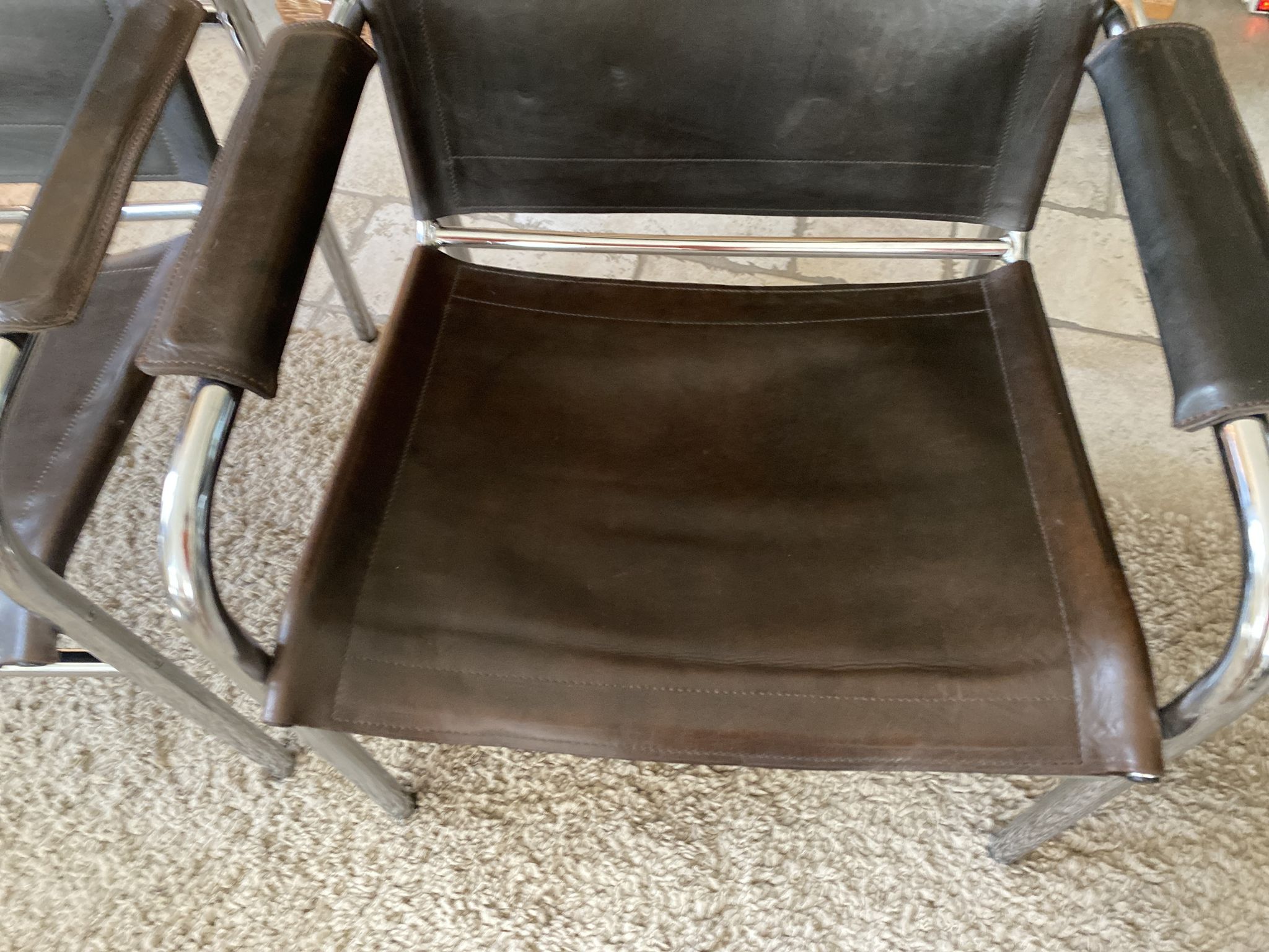 Pair of Klinte armchairs, Tord Bjorklund style, in brown leather, 1980