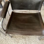 Pair of Klinte armchairs, Tord Bjorklund style, in brown leather, 1980