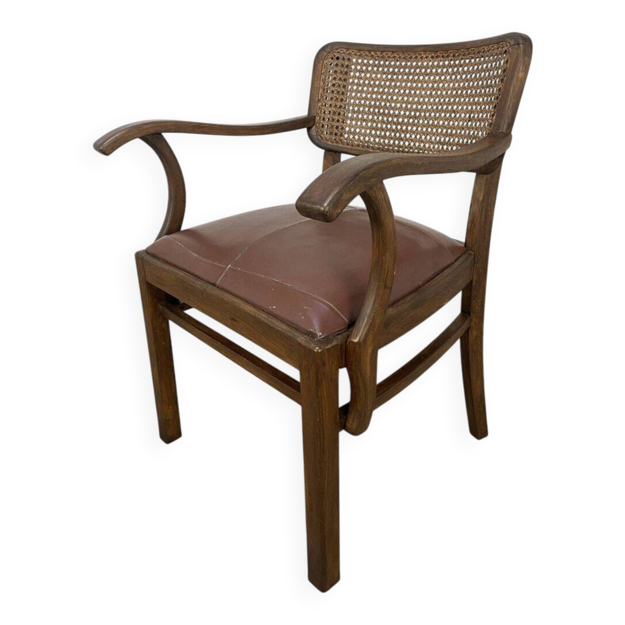 Office chair or bridge chair from the 1920s, wooden frame, backrest.