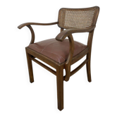 Fauteuil de bureau ou fauteuil bridge des années 20, structure en bois, dos