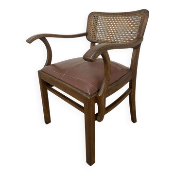 Office chair or bridge chair from the 1920s, wooden frame, backrest.