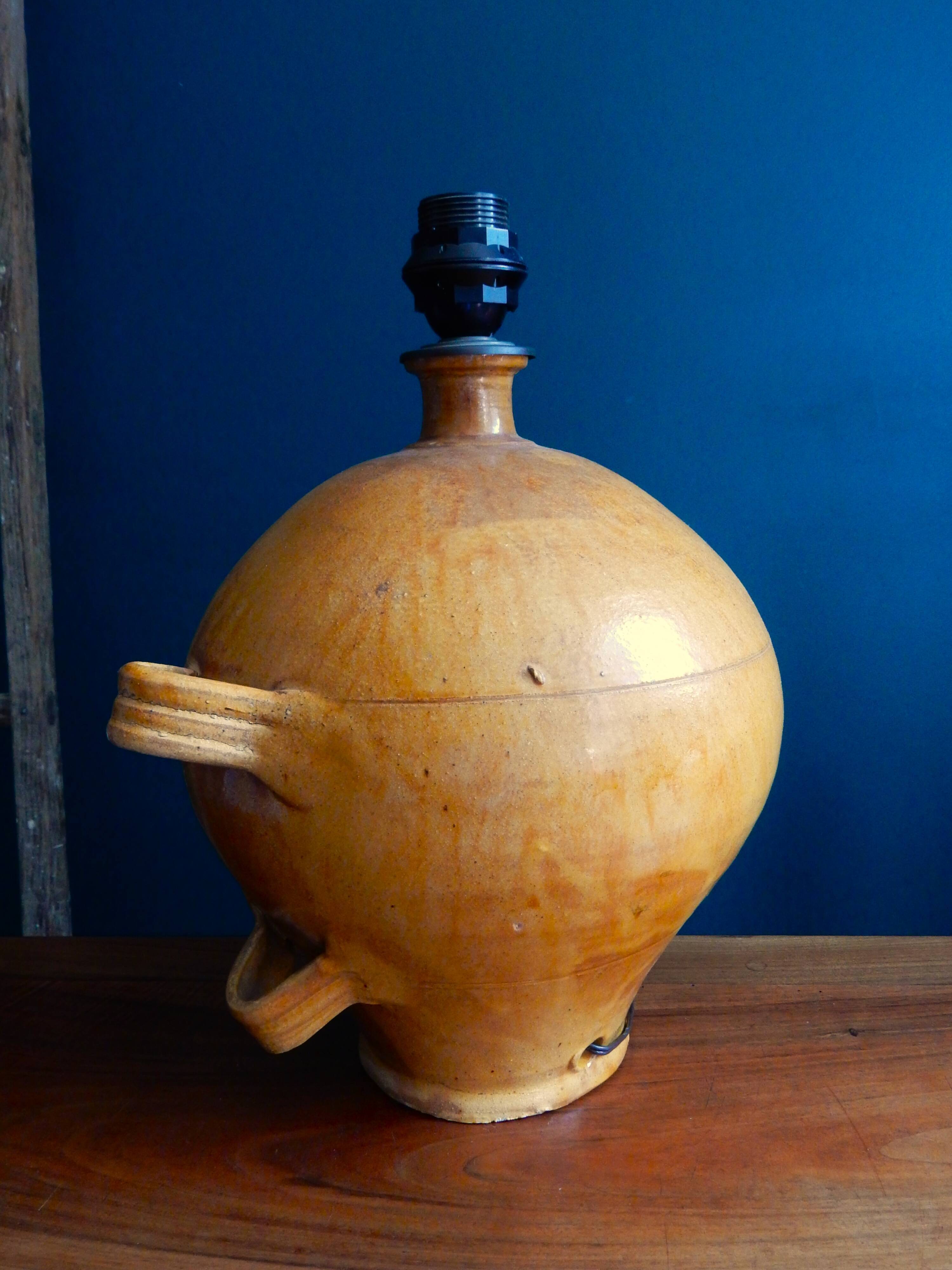 Large lamp foot in terracotta enamelled ochre color / 60s