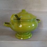 Vintage green enamelled tin soup tureen