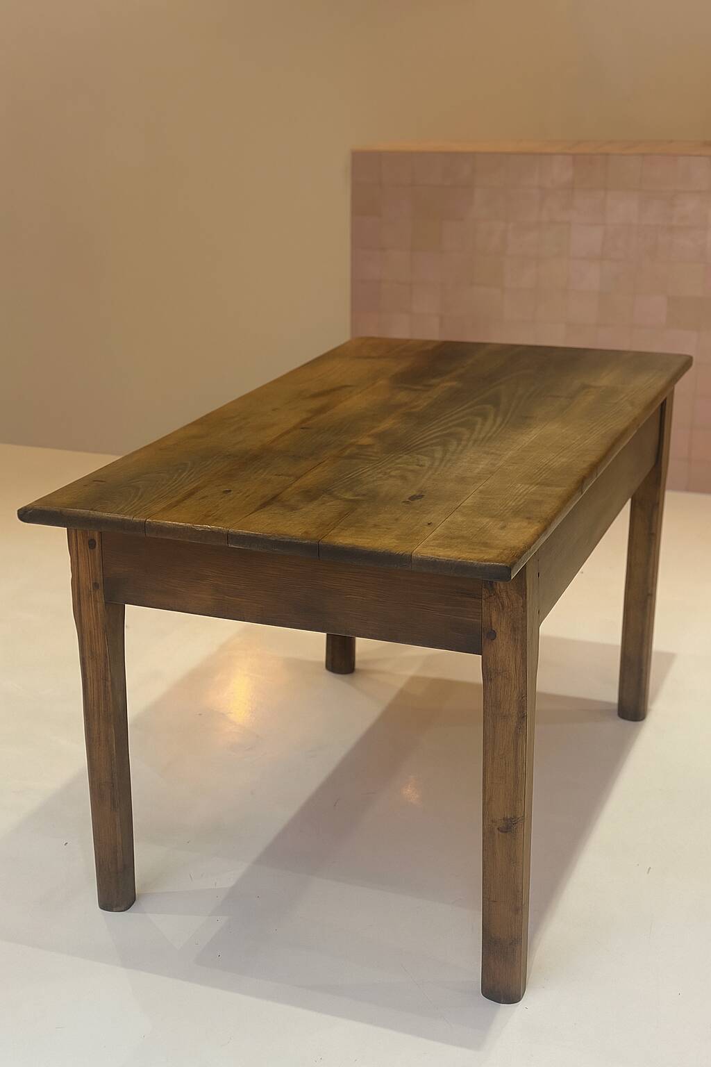 Compact rare rustic vintage solid wood farmhouse dining table.