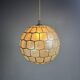 Midcentury mother of pearl Capiz shell & brass sphere large pendant, 1960s