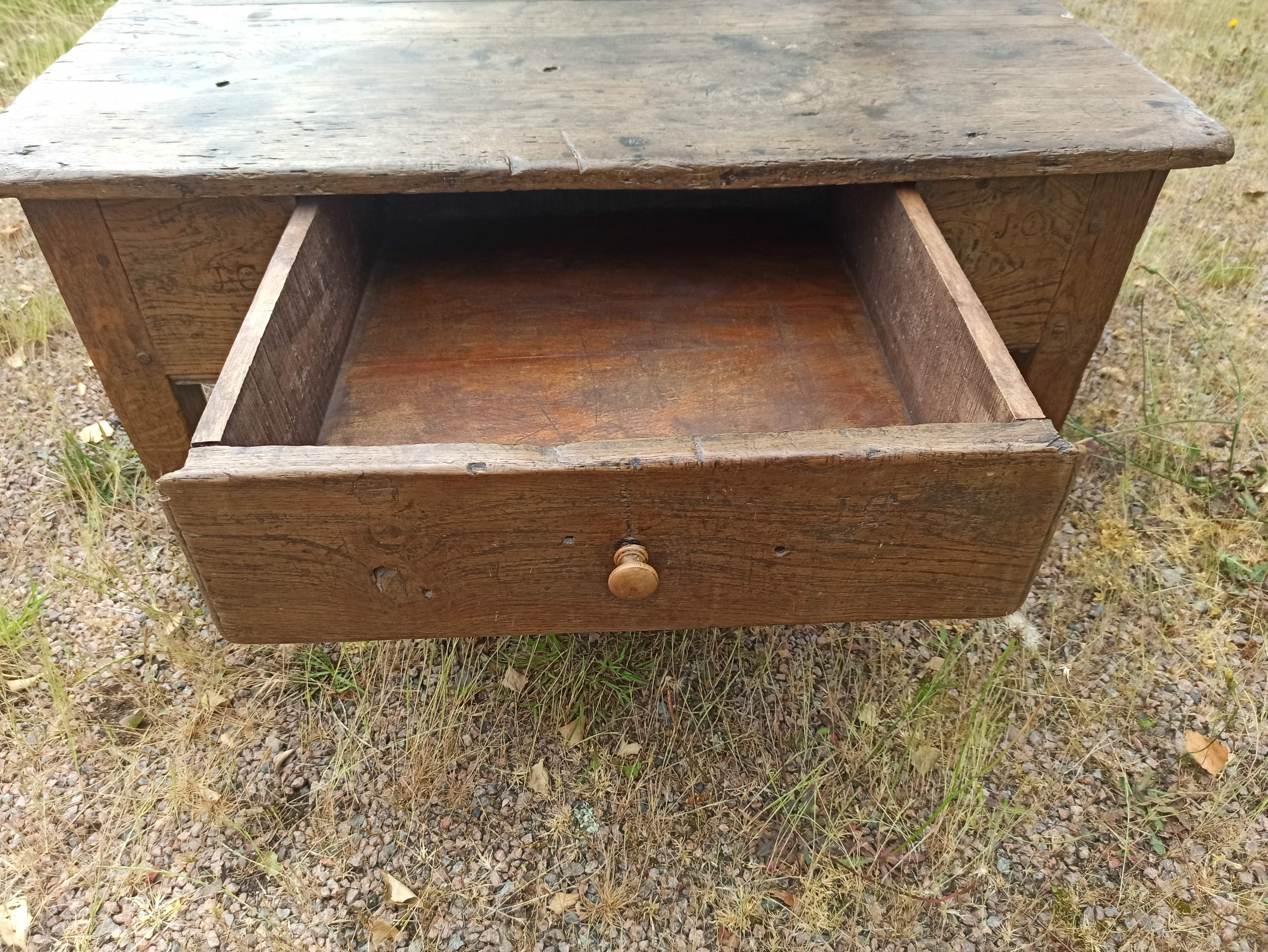 Rustic solid oak coffee table farmhouse initials J C
