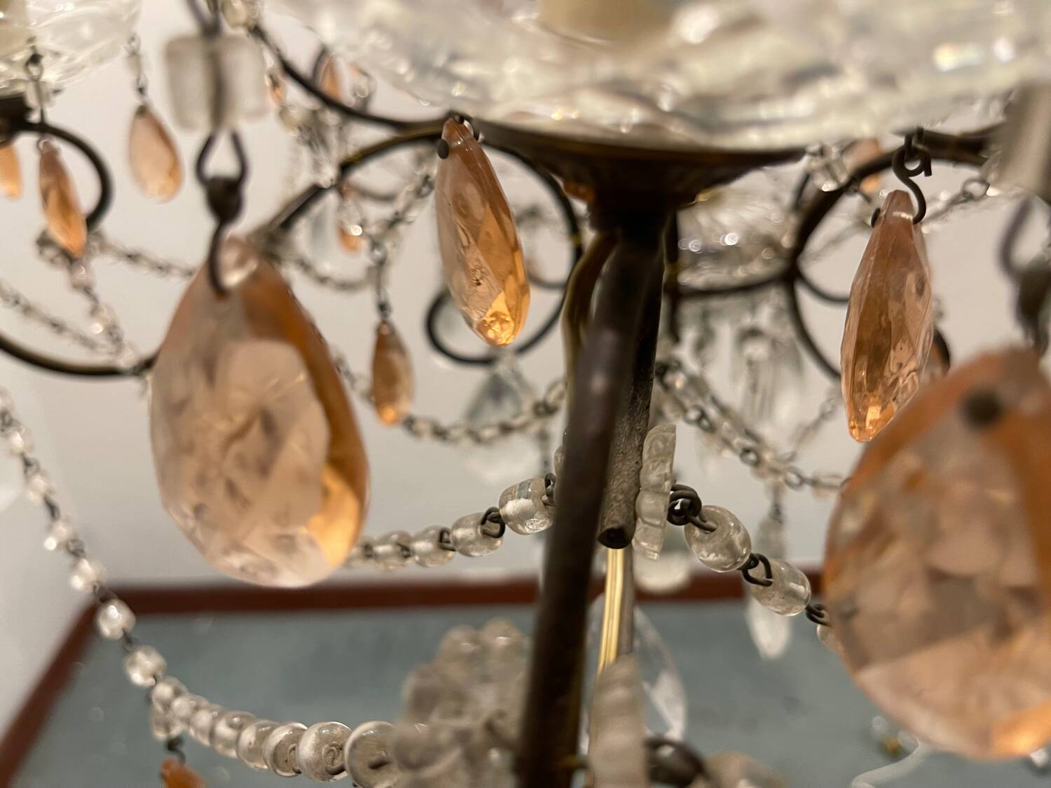 Bronze Pink Crystal Chandelier 1950’s
