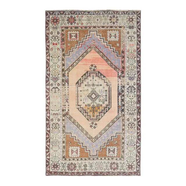 Vintage Turkish Oushak handmade wool cotton orange area rug 106x188