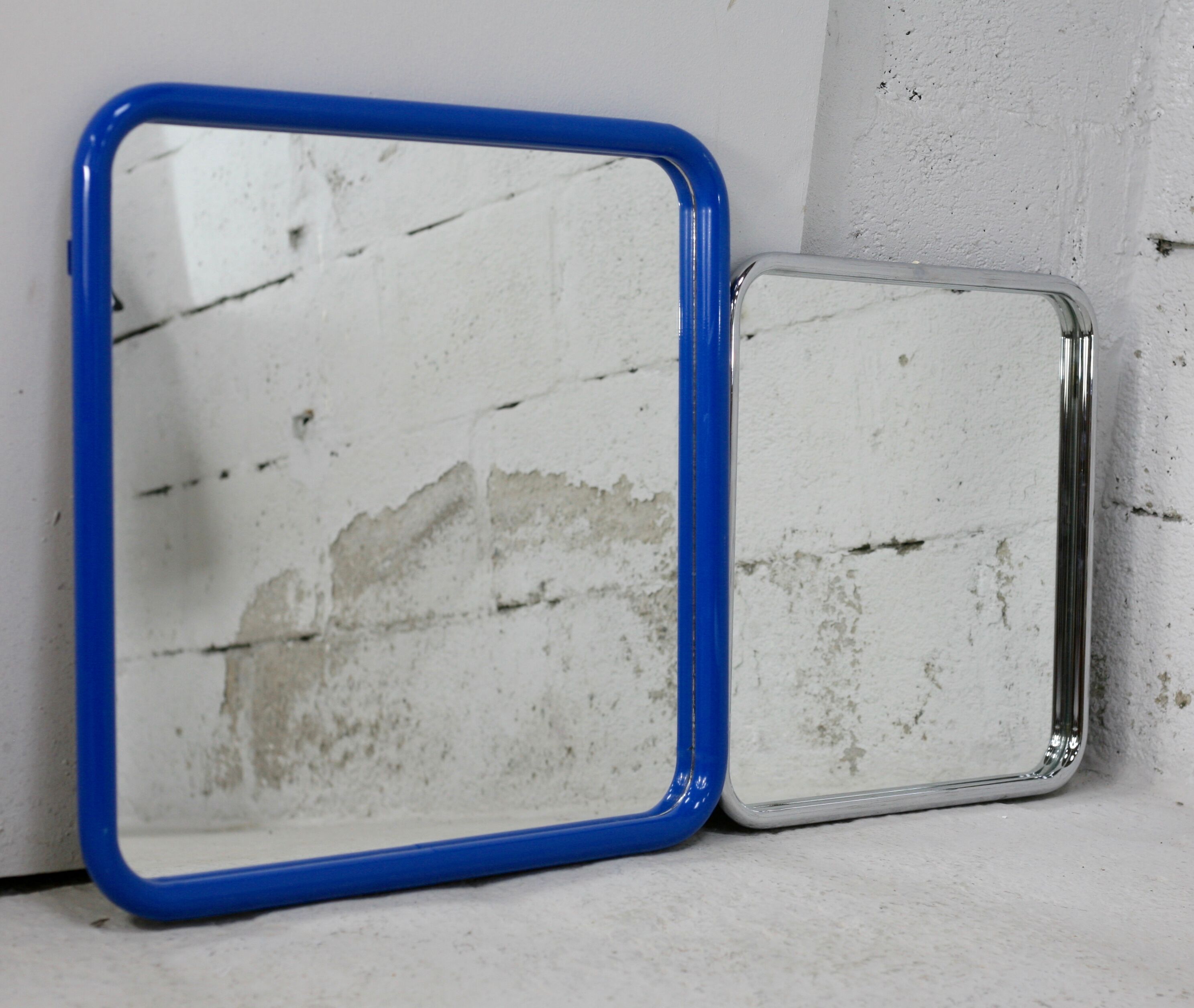 Pair of tubular steel mirrors, france, circa 1970