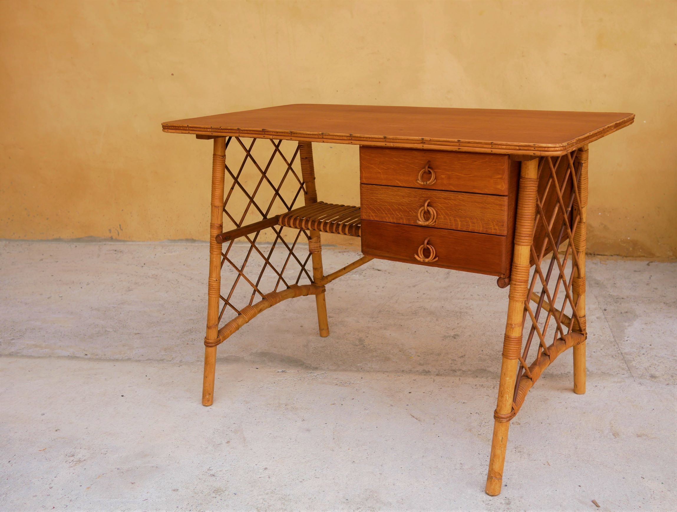 Rattan desk by Louis Sognot, 1950