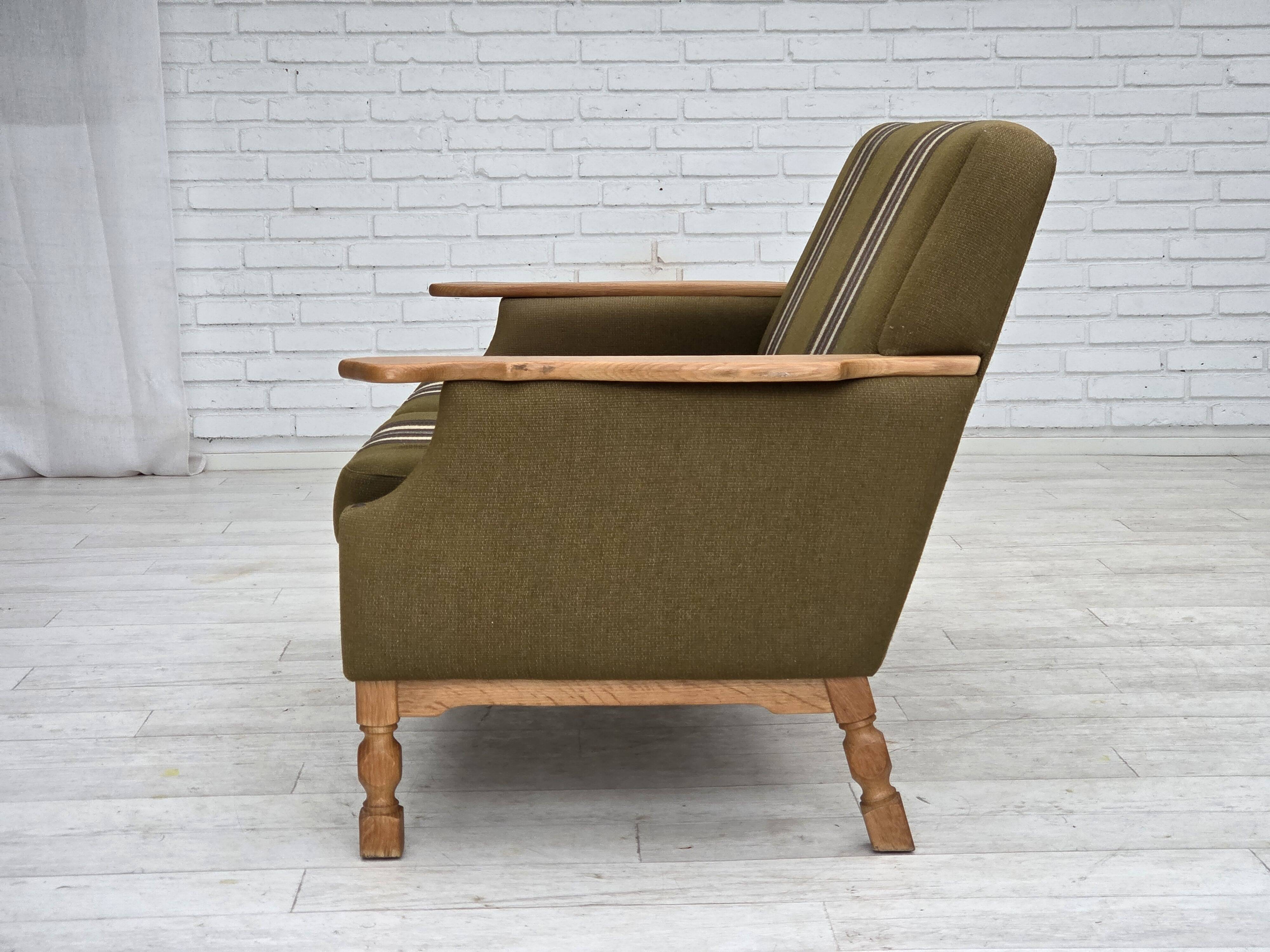 1970s, Danish 2-seater sofa, green furniture wool, oak wood.