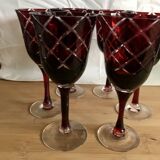 6 red italian cut glass wine glasses