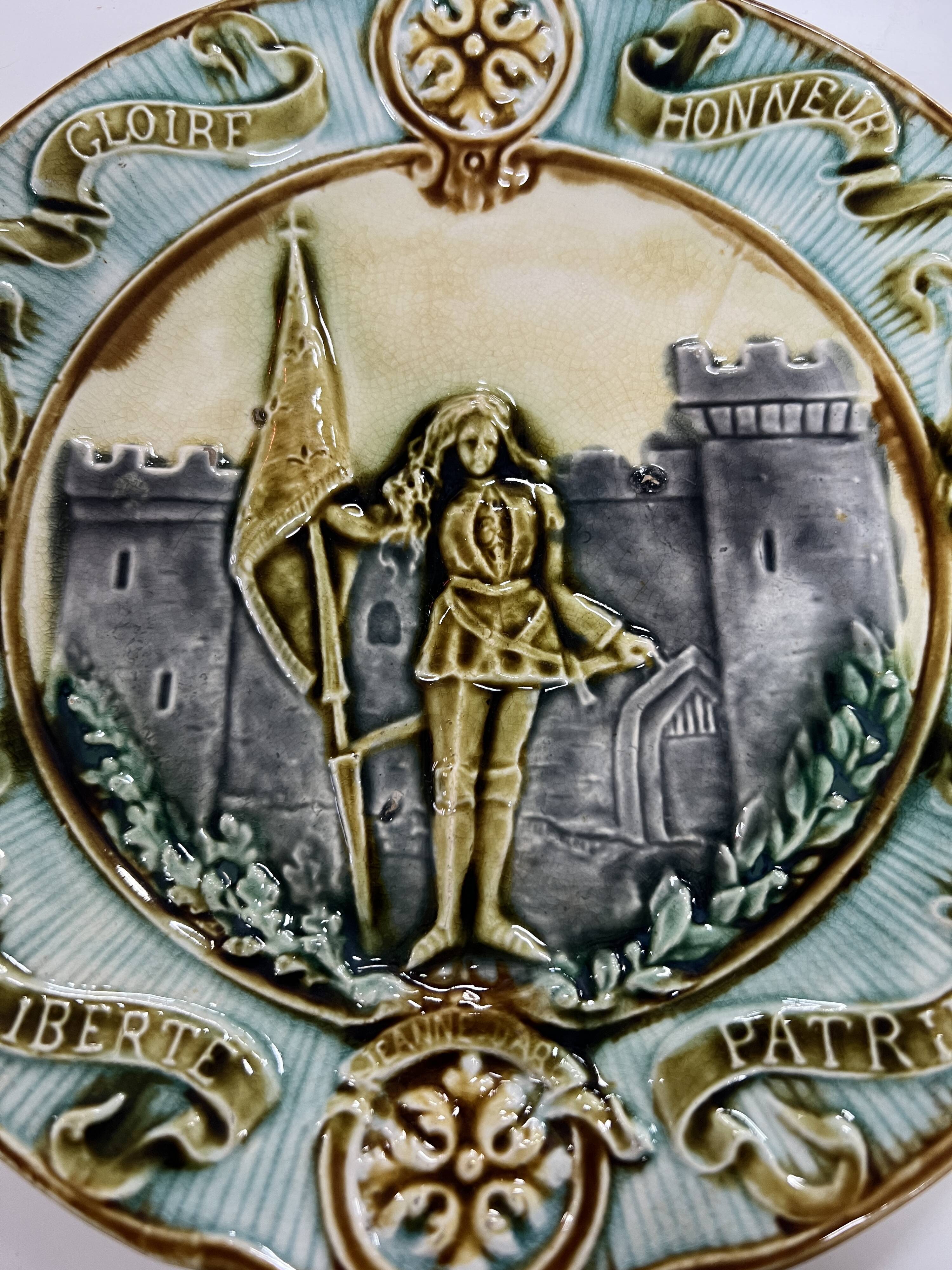 Decorative plate Barbotine Faience Joan of Arc
