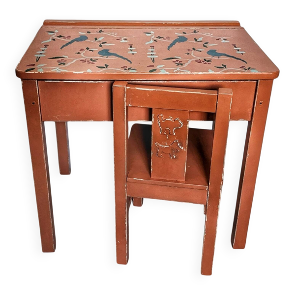 Bureau et chaise écolier terracotta