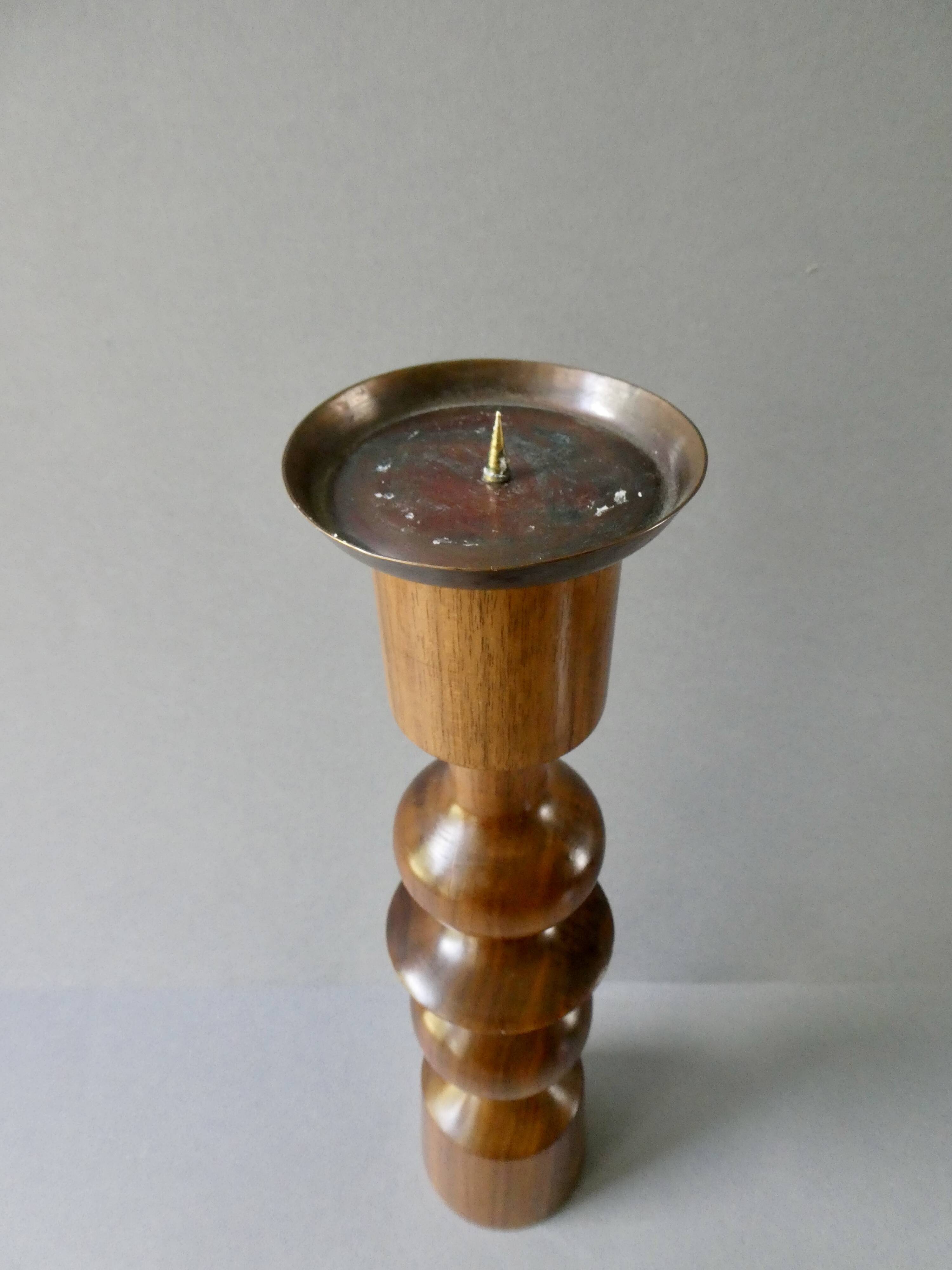 Turned wooden candle holder, circa 1960, Scandinavian style