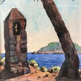 Landscape painting sea old watercolor signed