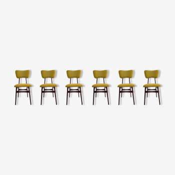 Set of 6 Mid-century Chairs in Mustard Wool and Wood, 1960s