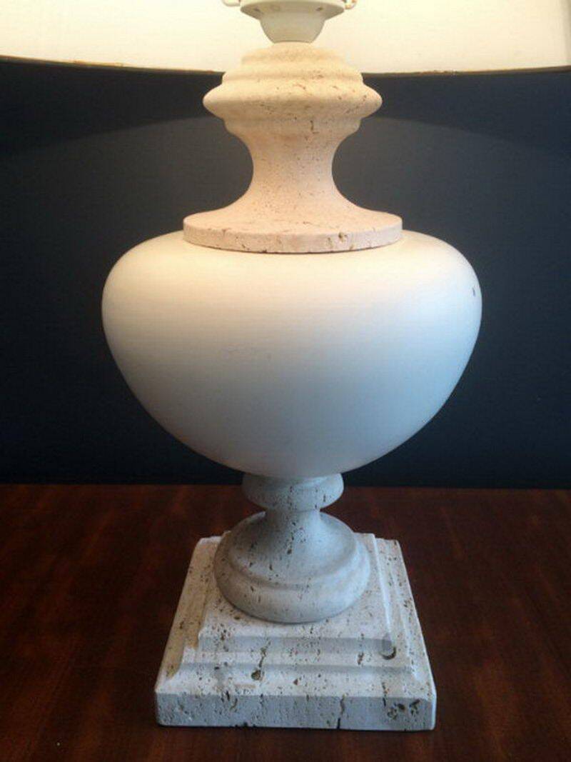 Ceramic lamp on a travertine base