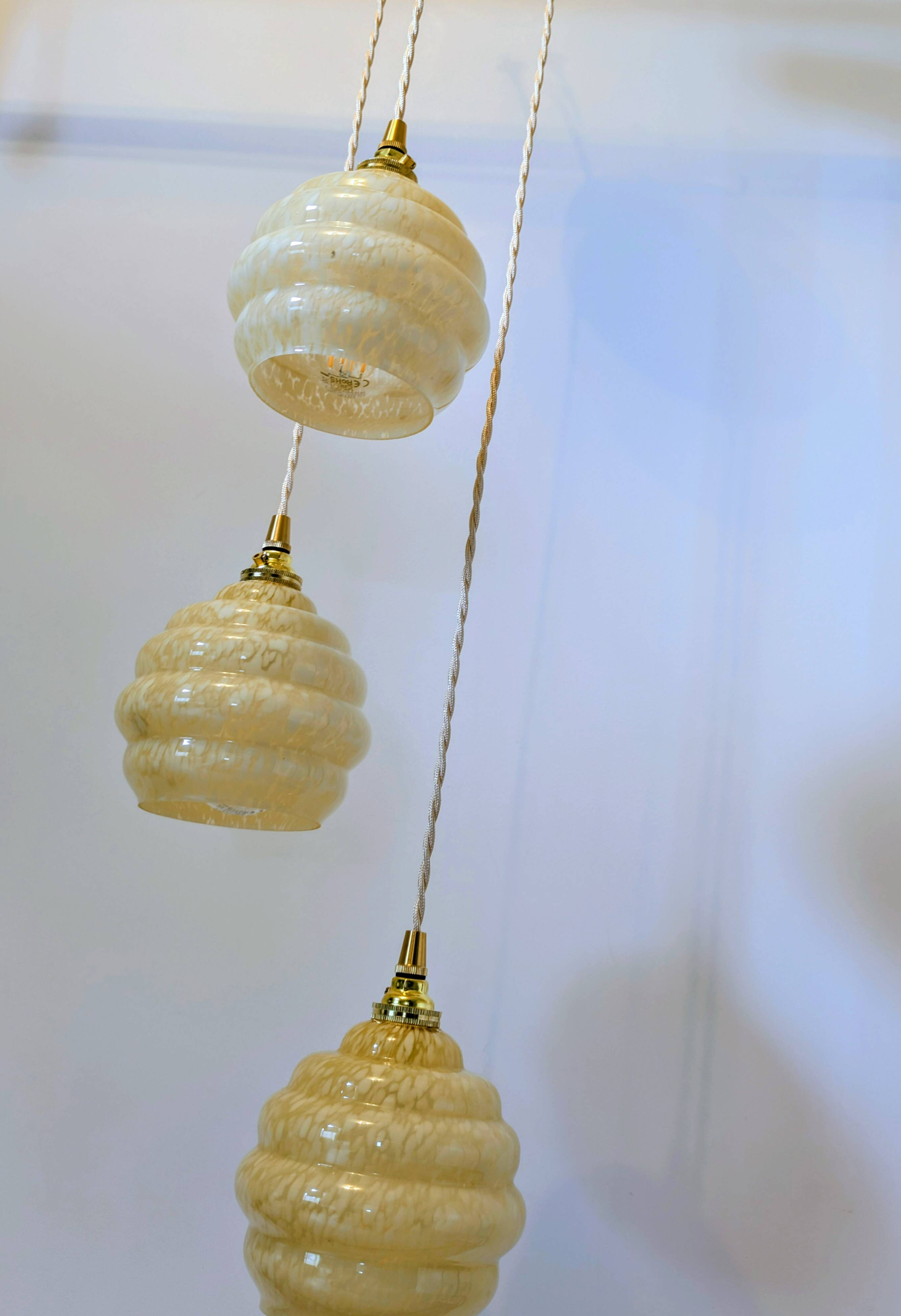 Vintage design chandelier in yellow Clichy glass