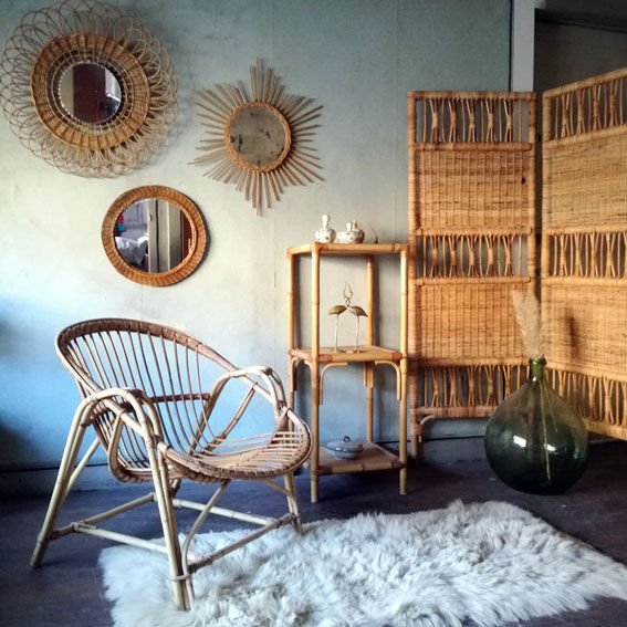 Braided Wicker round mirror 39cm