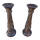 2 carved wooden candlesticks