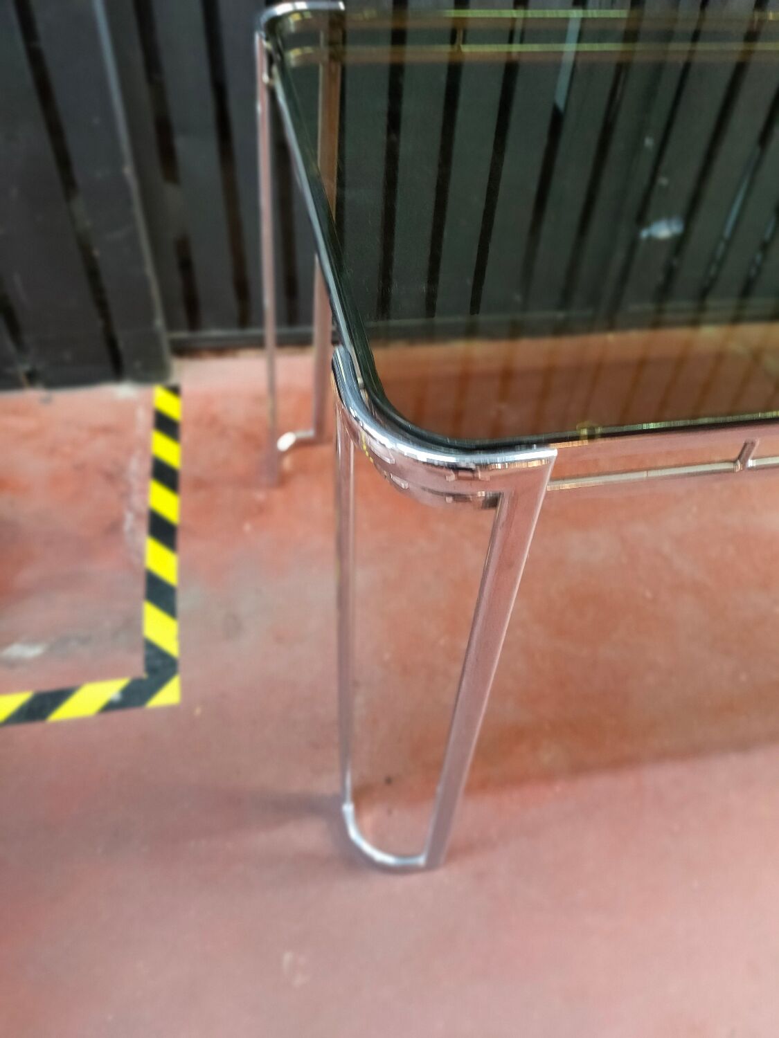 Vintage Italian table with tubular frame and smoked glass, 1970