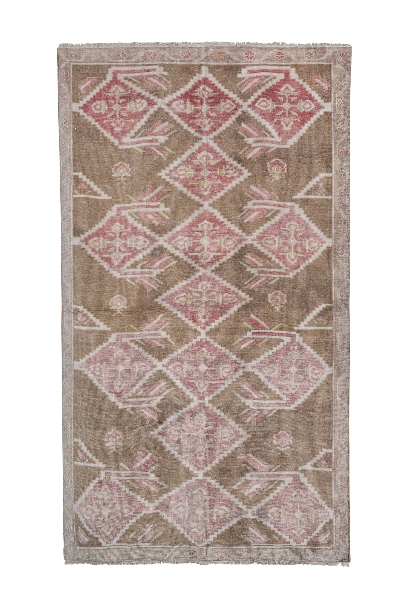 Vintage Taupe Pastel Turkish Karapinar Rug 4'10'' x 8'1''