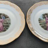 Lot of 8 plates plates pasta and enamels of limoges, decoration of gallant scenes 24.5 cm